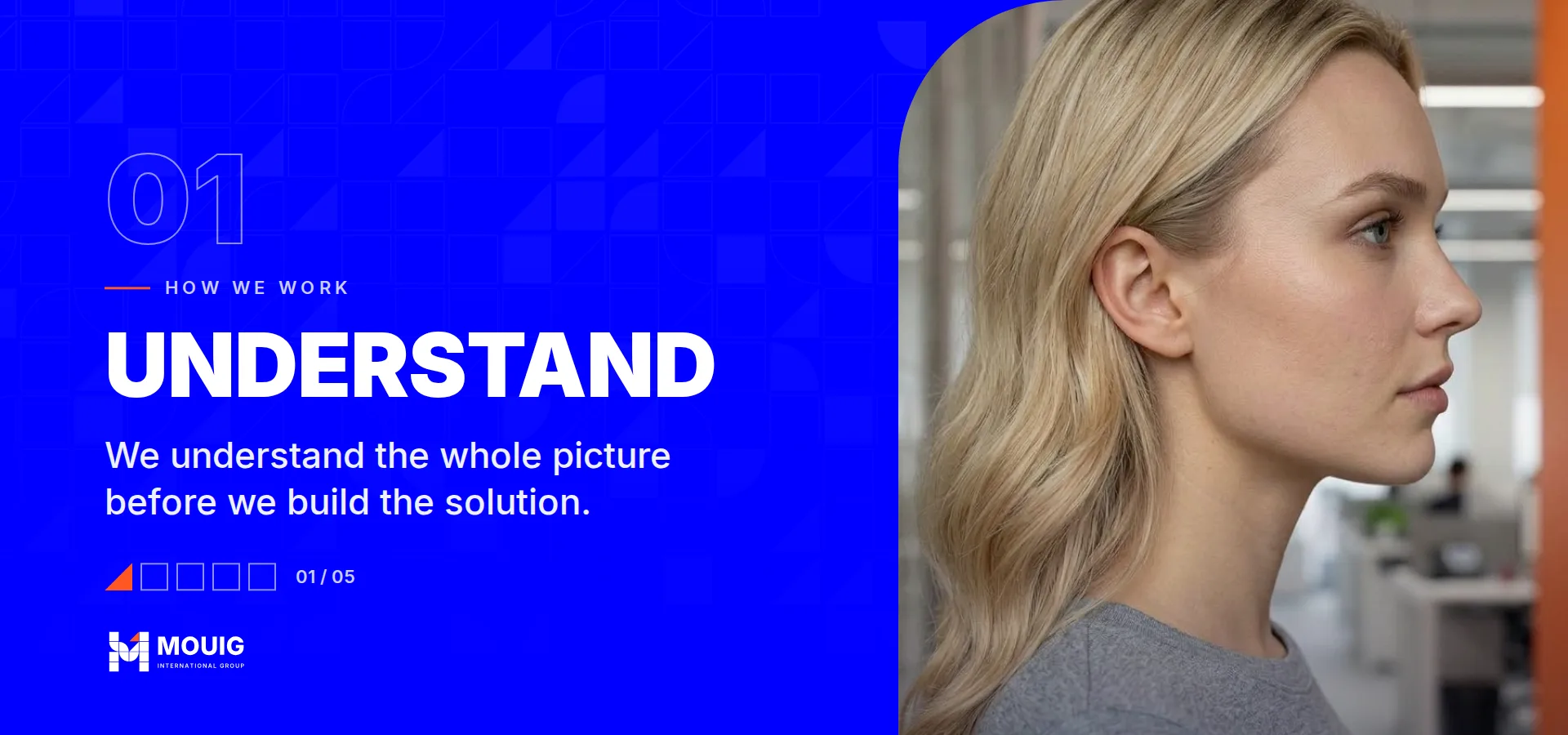 How we work, stage 01 of 05: Understand. We understand the whole picture before we build the solution.