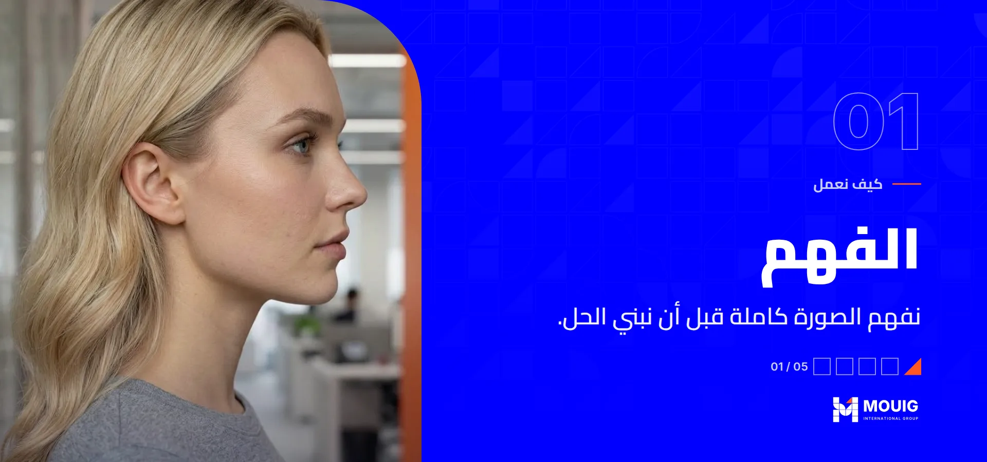 كيف نعمل، المرحلة 01 من 05: الفهم. نفهم الصورة كاملة قبل أن نبني الحل.